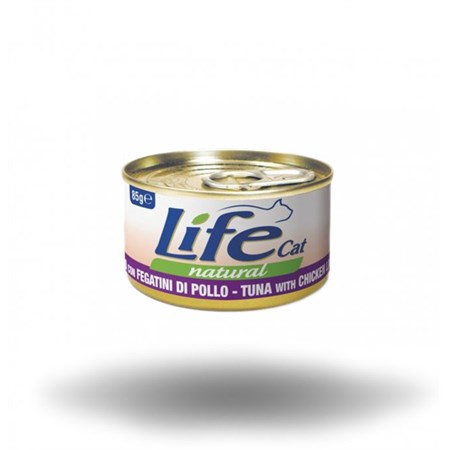 life cat natural tonno e fegatini di pollo 85 gr scatoletta gatti