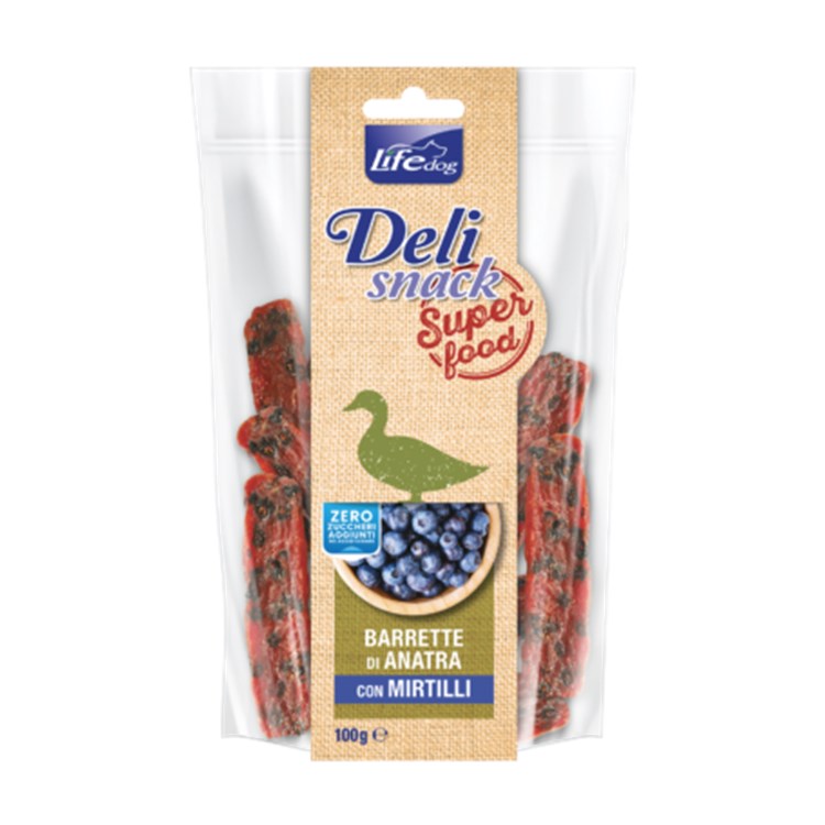 Life Dog Delisnack Superfood Barrette Anatra Mirtilli 100 gr