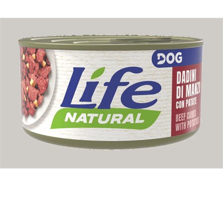 life dog natural dadini di manzo con patate 90 gr scatoletta cane