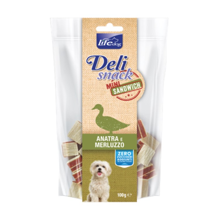Life Dog Snack Delisnack Mini Sandwich Anatra Merluzzo 100 gr