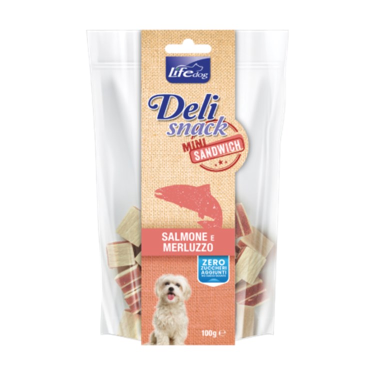 Life Dog Snack Delisnack Mini Sandwich Salmone Merluzzo 100 gr