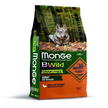 monge bwild grain free all breeds adult anatra e patate 12 kg per cani danneggiato