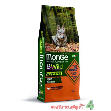 monge bwild grain free all breeds adult anatra e patate 2 5 kg per cani