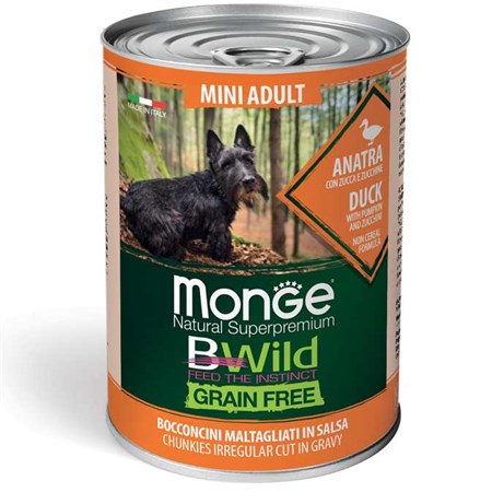 monge bwild grain free mini adult anatra in salsa 400 gr umido per cani