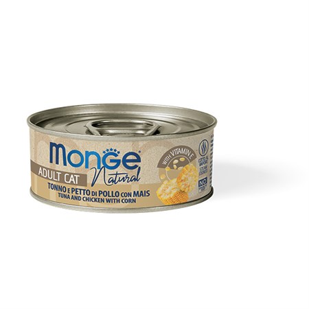 monge cat natural superpremium 80 gr tonno e petto di pollo con mais per gatti