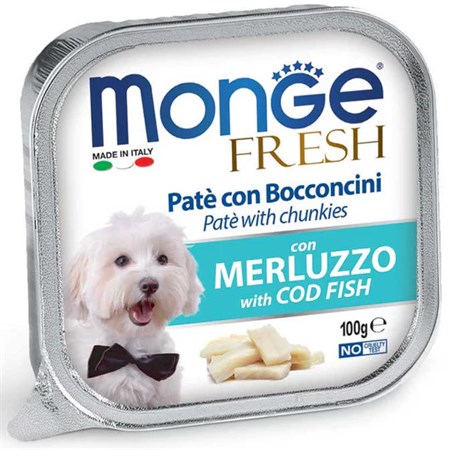 monge dog fresh pate con bocconcini di merluzzo 100 gr vaschetta per cani
