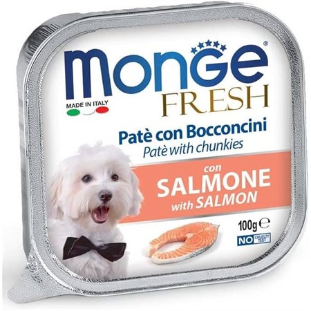 Monge Dog Fresh Pate Con Bocconcini di Salmone 100 gr Vaschetta per cani in Cani
