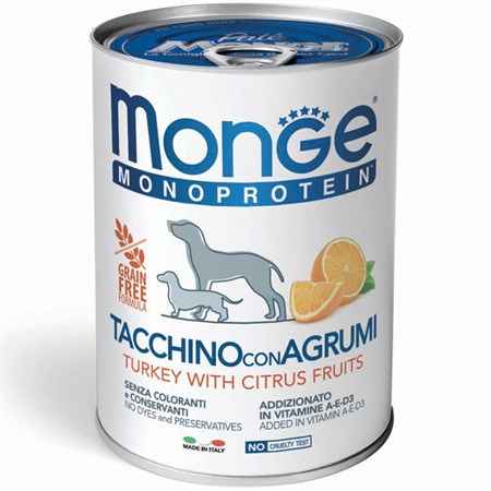 monge fruit tacchino riso e agrumi monoproteico 400 gr umido per cani