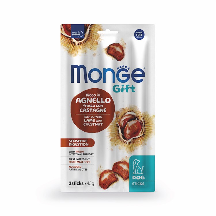 Monge Gift 3 Stick Sensitive Digestion Agnello Castagne 45 gr Snack Per Cani
