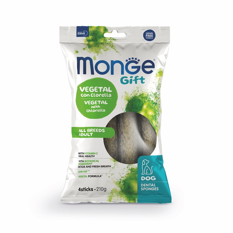 Monge Gift Dental Sponge Vegetal Clorella Menta 210 gr Snack Per Cani