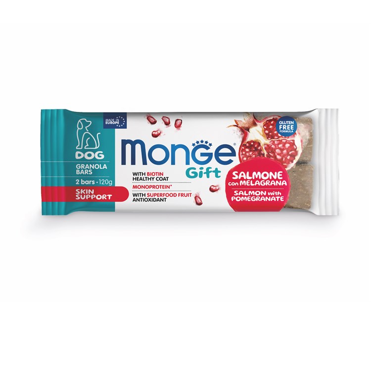 Monge Gift Granola Bars Skin Support Salmone Melagrana 120 gr Snack Per Cani