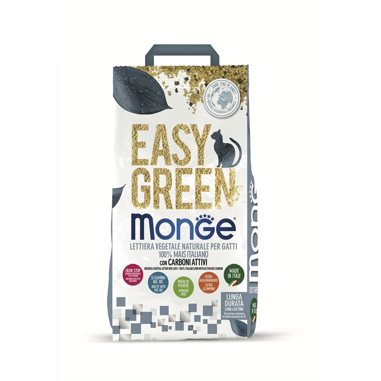 Monge Lettiera Agglomerante Vegetale Easy Green Con Carboni Attivi 10 lt 3,8 kg