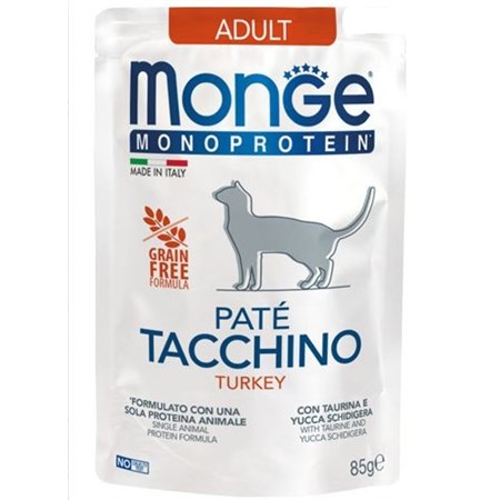 monge monoproteico grain free pate adult tacchino 85 gr bustina per gatti