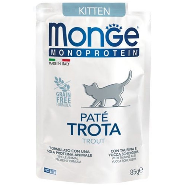 Monge Monoproteico Grain Free Patè Kitten Trota 85 gr Bustina Per Gatti