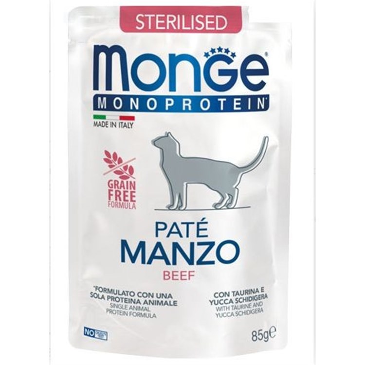 Monge Monoproteico Pate Sterilised Manzo 85 gr Bustina Per Gatti