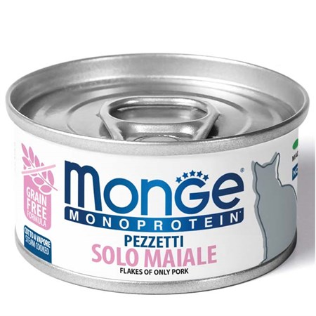 monge monoproteico sfilaccetti solo maiale 80 gr lattina per gatti