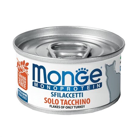 monge monoproteico sfilaccetti solo tacchino 80 gr lattina per gatti