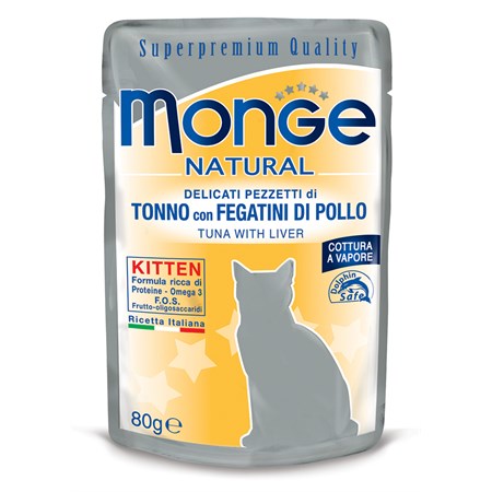 monge natural superpremium 80 gr kitten tonno con fegatini di pollo bustina per gattini
