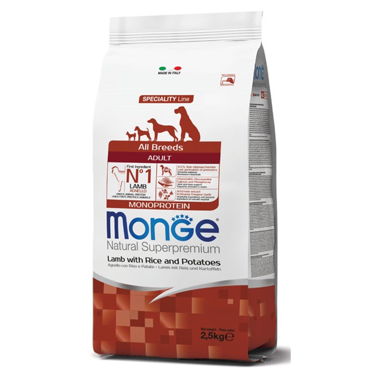Monge Superpremium Adult All Breeds Agnello e Riso 2,5 kg Cane