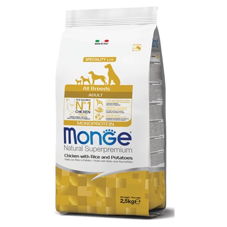 monge superpremium adult all breeds pollo riso patate 2 5 kg cane