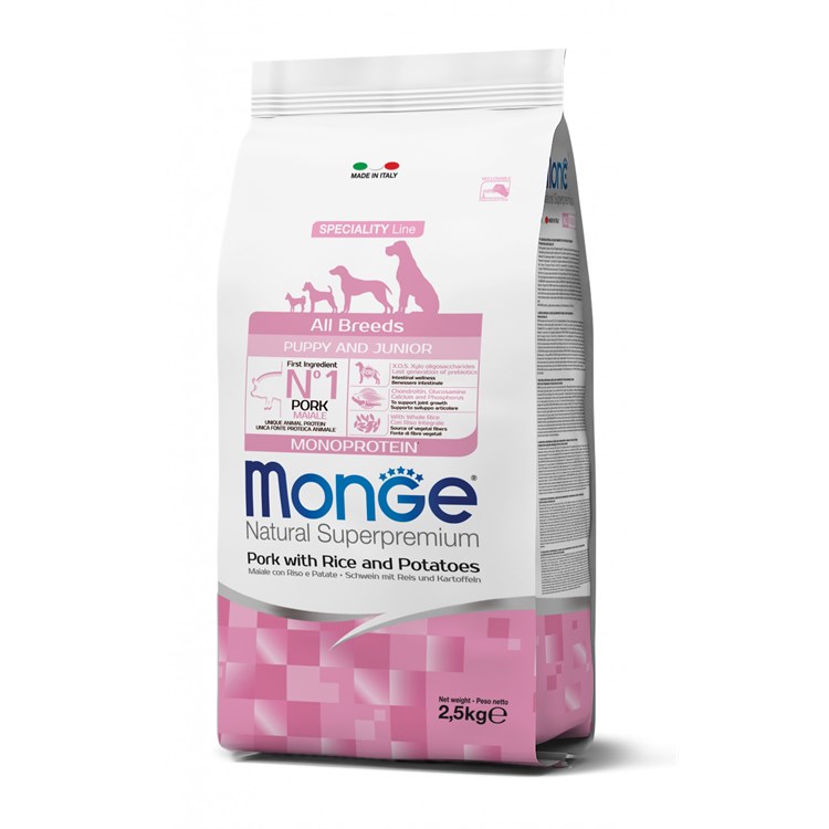 Monge Superpremium All Breed Puppy Junior Maiale Riso 2,5 kg Cane