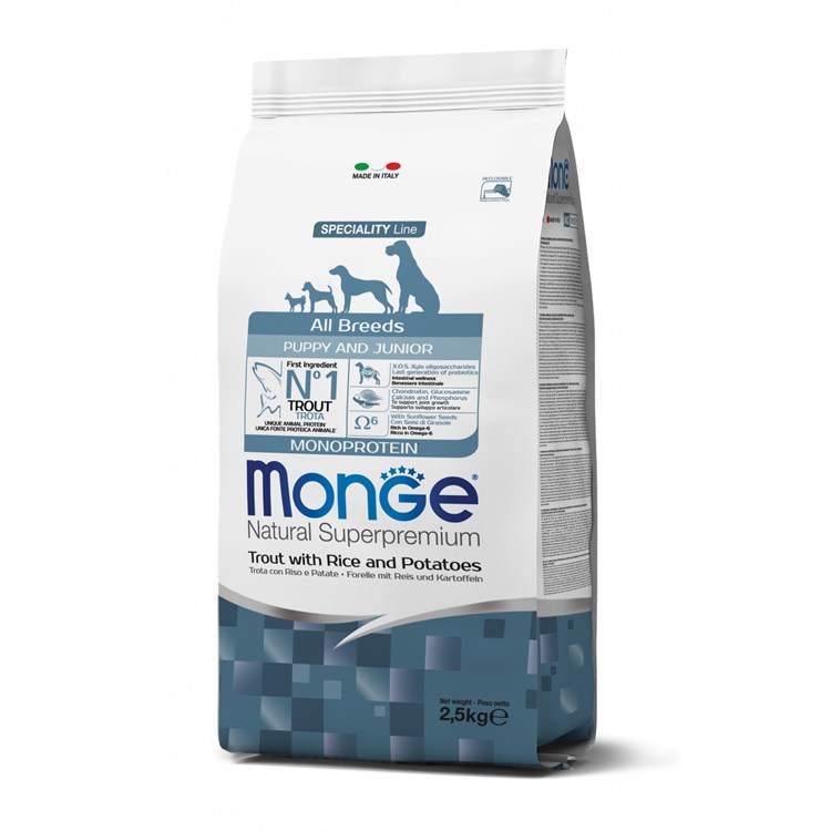 Monge Superpremium All Breed Puppy Junior Trota Riso 12 kg Cane