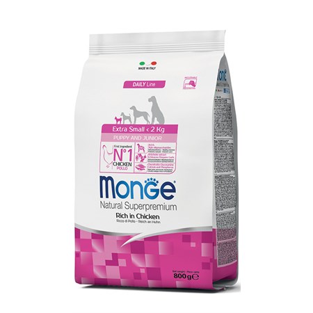 monge superpremium extra small puppy junior 800 gr ricco di pollo