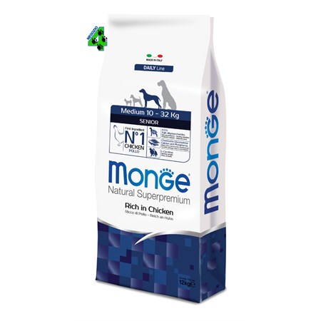 monge superpremium medium senior pollo 12 kg per cani anziani