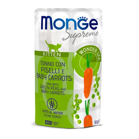 monge supreme kitten tonno piselli baby carrots 80 gr bustina gattini