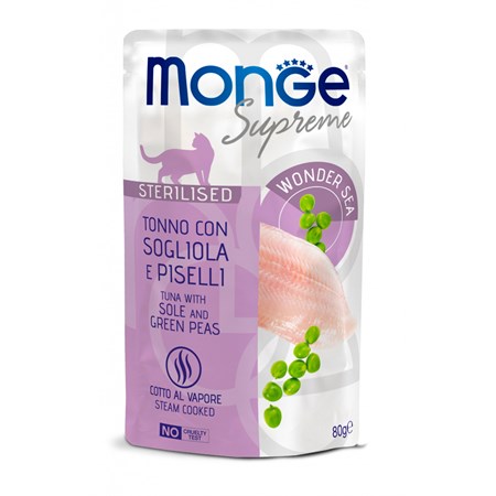 monge supreme sterilised tonno sogliola piselli 80 gr bustina gatti