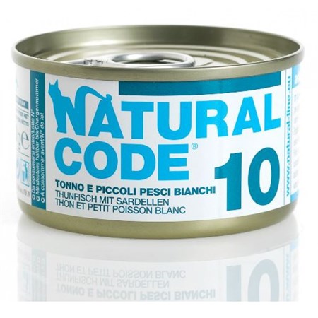 natural code 10 tonno e piccoli pesci bianchi 85 gr per gatti