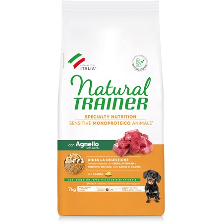 natural fitness trainer sensitive mini adult agnello e cereali integrali 7 kg per cani