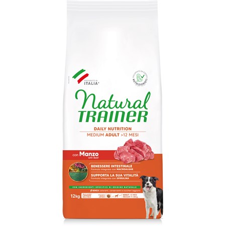 natural trainer adult medium manzo cane kg 12