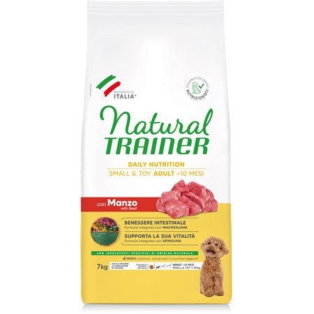 natural trainer adult mini small toy manzo e riso 7 kg