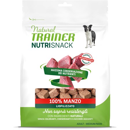 natural trainer dog nutrisnack medium maxi manzo 50 gr liofilizzato per cani