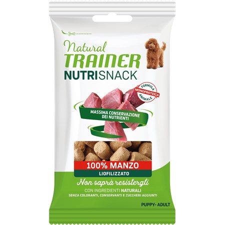 natural trainer dog nutrisnack puppy adult manzo 20 gr liofilizzato per cani