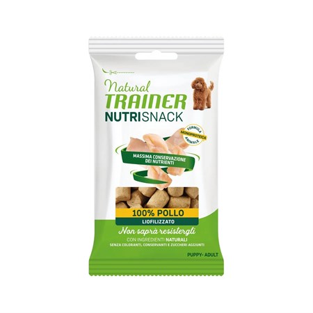Natural Trainer Dog NutriSnack Puppy Adult Pollo 20 gr Liofilizzato Per Cani in Cani