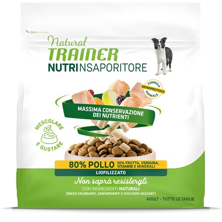 natural trainer dog snack nutrinsaporitore pollo 120 gr liofilizzato per cani
