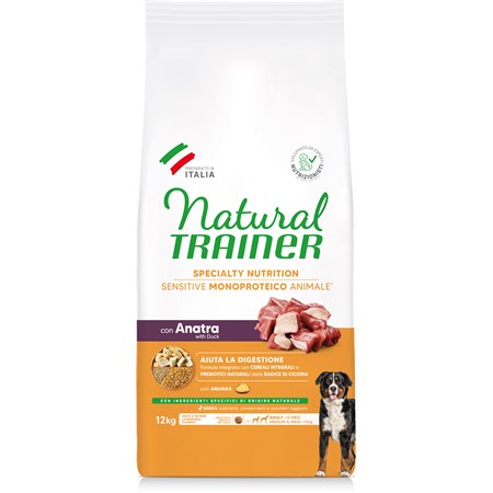 natural trainer fitness sensitive adult medium maxi no gluten anatra e cereali integrali 12 kg