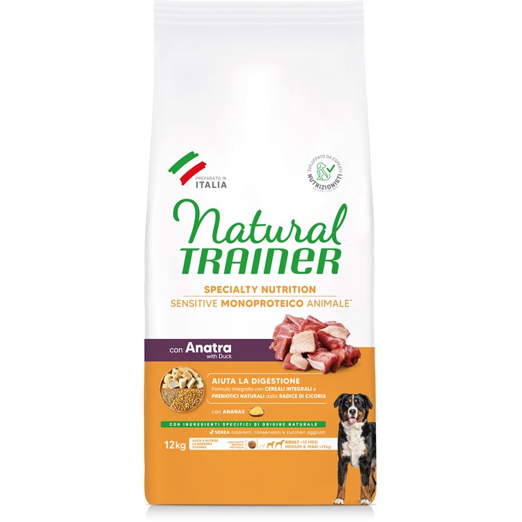 Natural Trainer Fitness Sensitive Adult Medium Maxi No Gluten Anatra e Cereali Integrali 12 kg