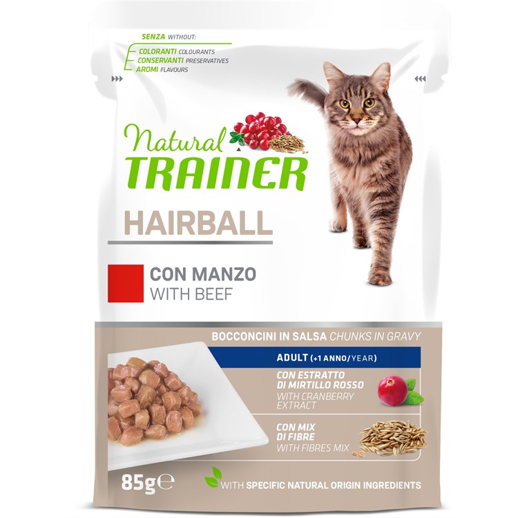 Natural Trainer Hairball Cat Manzo Bocconcini 85 gr Bustina