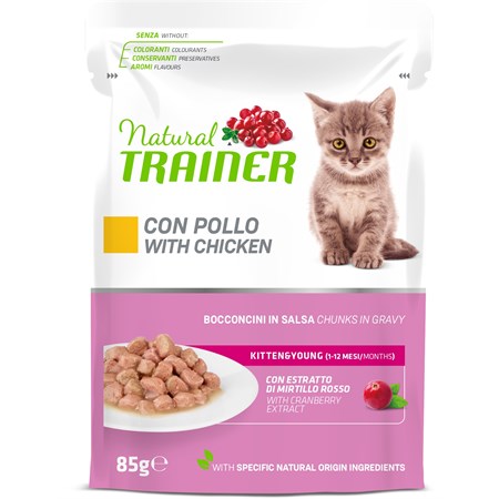 natural trainer kitten young cat pollo bocconcini 85 gr busta