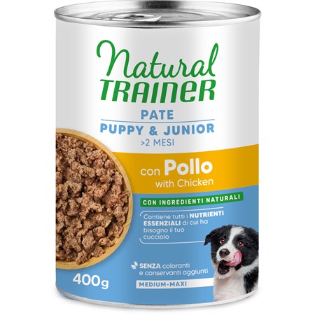 natural trainer puppy junior medium maxi pollo 400 gr umido cane