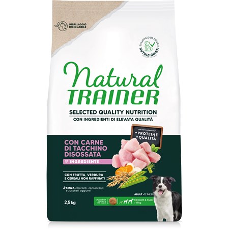 Natural Trainer Selected Quality Nutrition Cane Healthy Grain Medium/Maxi Tacchino 2,5kg in Cani