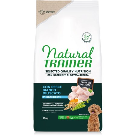 Natural Trainer Selected Quality Nutrition Cane Healthy Grain Mini Pesce Bianco 1,5kg in Cani