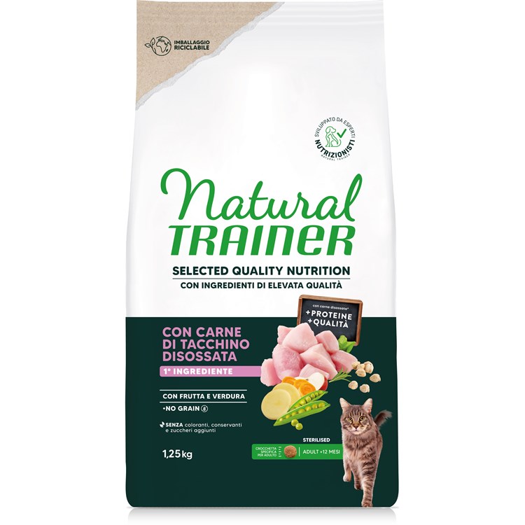 Natural Trainer Selected Quality Nutrition Gatto No Grain Sterilised Tacchino 1,25kg