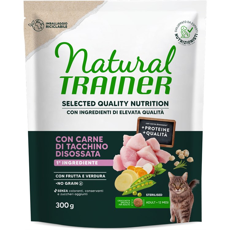 Natural Trainer Selected Quality Nutrition Gatto No Grain Sterilised Tacchino 300g