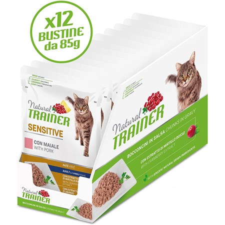 natural trainer sensitive maiale cat bocconcini 85 gr bustina