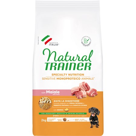 natural trainer sensitive mini adult maiale e cereali integrali 2 kg per cane