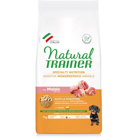 natural trainer sensitive mini adult maiale e cereali integrali 7 kg per cane